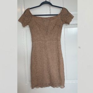 Tan Lace Off the Shoulder Dress